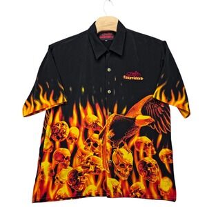 Vintage Easyriders Shirt XXL‎ Eagle Skulls Flames Fire AOP Biker Motorcycle Mens